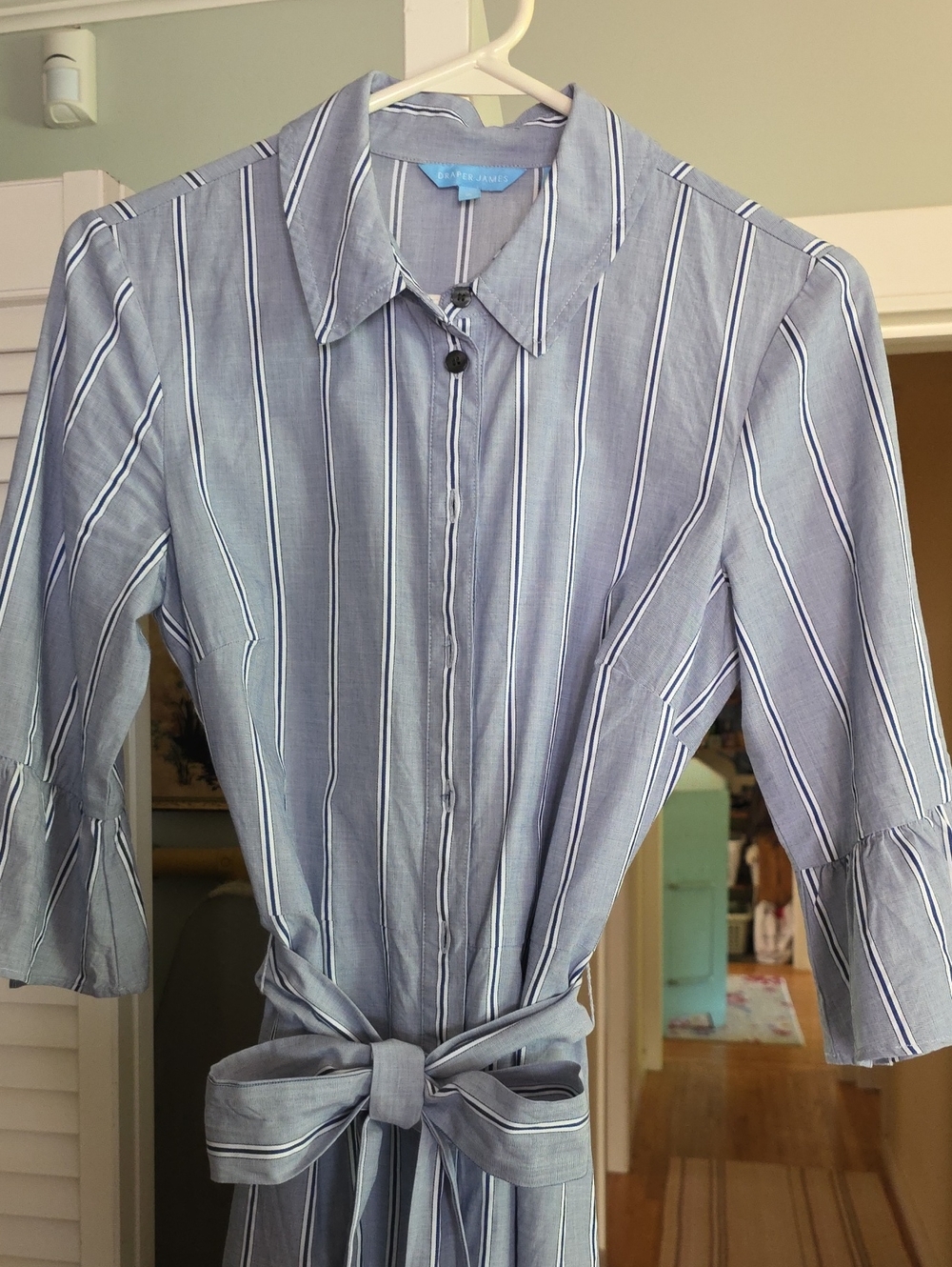 Draper James Blue and White Striped Button-Down Shirt Dress,  Size 2
